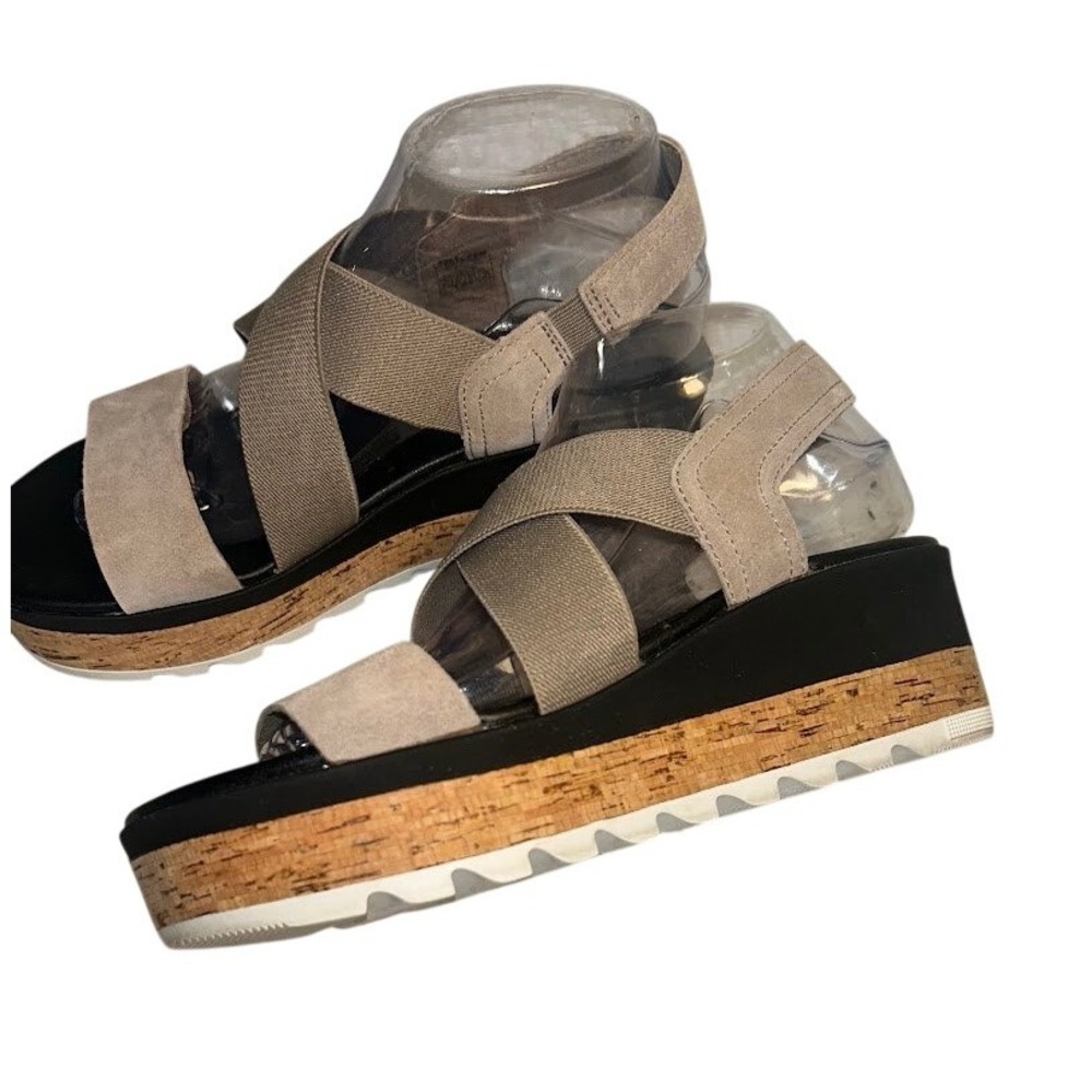 Sorel Cameron Slingback Wedge Sandals Omega Taupe Sea Salt Suede Platform 8.5